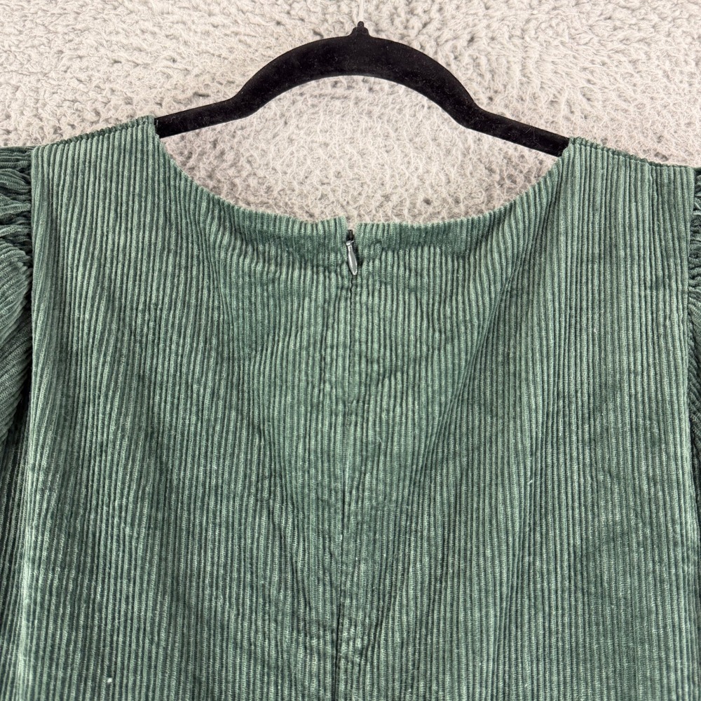 Madewell Corduroy Babydoll Dress Womens 8 Green Puff Sleeve Tiered Mini Boho - Picture 13 of 14